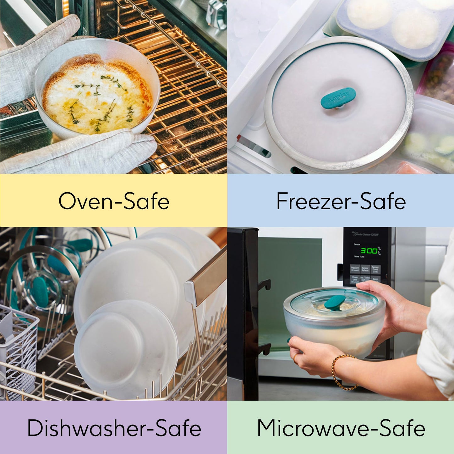 Anyday 4-Pc Microwave Cookware & Glass Food Storage Set with Glass Lids | Medium Plastic-Free Containers | Stackable Steamer with Vented Lid for Microwave-Safe Reheating & Steaming Vegetables, Rice
