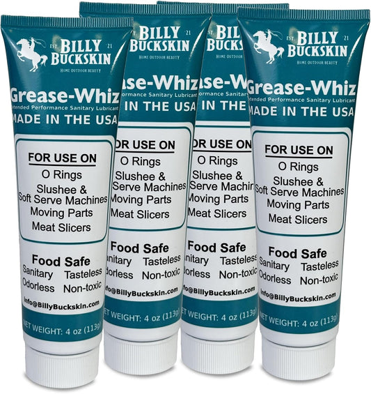 Grease-Whiz Food Grade Grease Lubricant (4oz, 4 Pack) - Food Grade Lube for Ice Cream Machine, Slushee Machine, Beer Kegs, Pools, O Rings - Lubricant for Commercial & Domestic Use by Billy Buckskin
