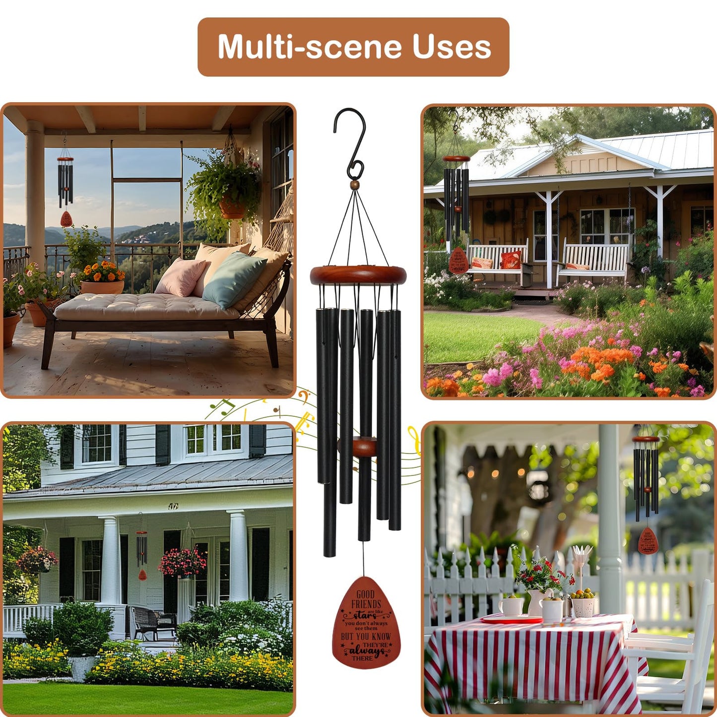 Friendship Thank You Wind Chimes Gifts for Friends, Best Friends Birthday Gifts for Women Men, Garden Decoration for Outside Patio Home, Unique Wind Chimes for BBF