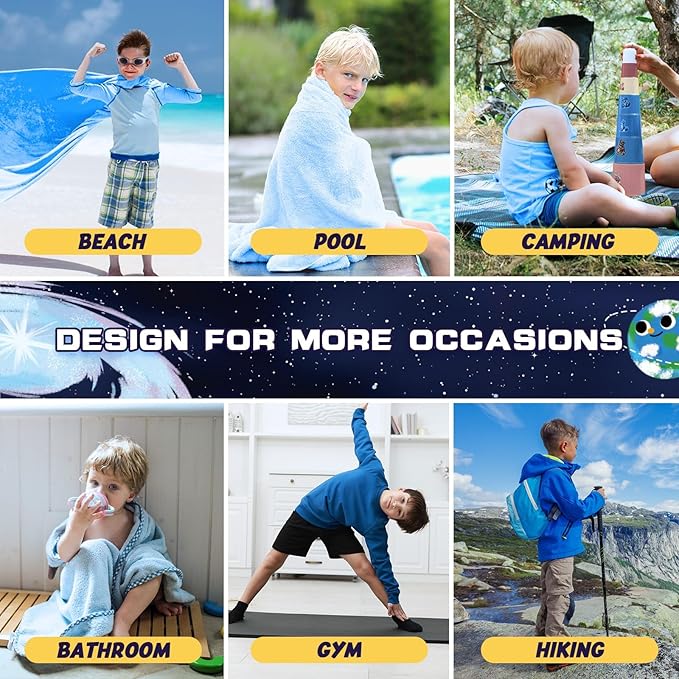 WERNNSAI Planet Kids Beach Towel for Boys - 30” x 60” Planet Sand Free Swim Towels for Boys Bath Pool Camping Travel Towel Quick Dry Ultra Absorbent Super Soft Beach Blanket Bath Shower Towel
