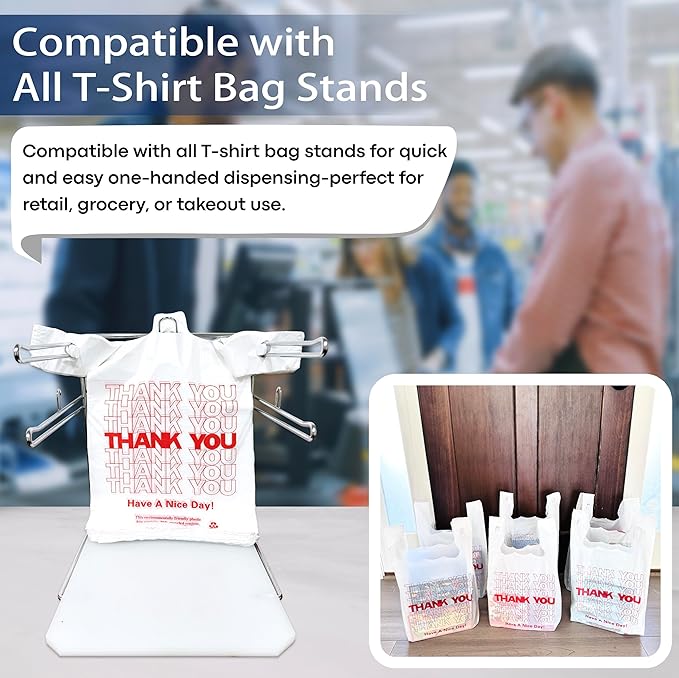 YoYoRain White Thank you T shirt bag, Grocery shopping bag Reusable and Disposable Supermarket Bag 11''x6''x21'' 200PCS