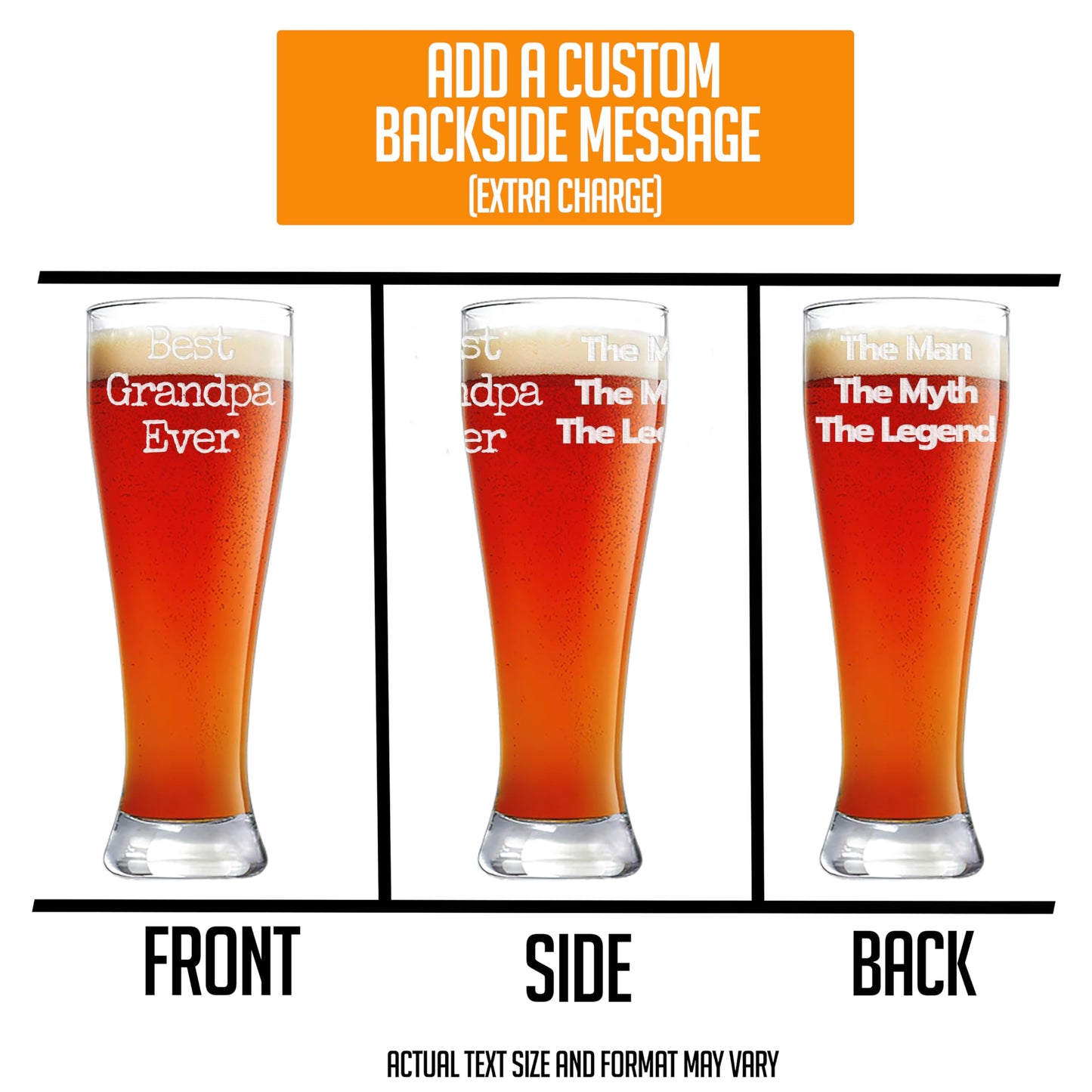 Personalized Gifts for Men Etched 23oz Pilsner Beer Glass - Customized Birthday Gifts for Brother, Your Text Here, Custom Engraved Drinking Gift Him Man Father Dad, Regalos Personalizados para Hombre