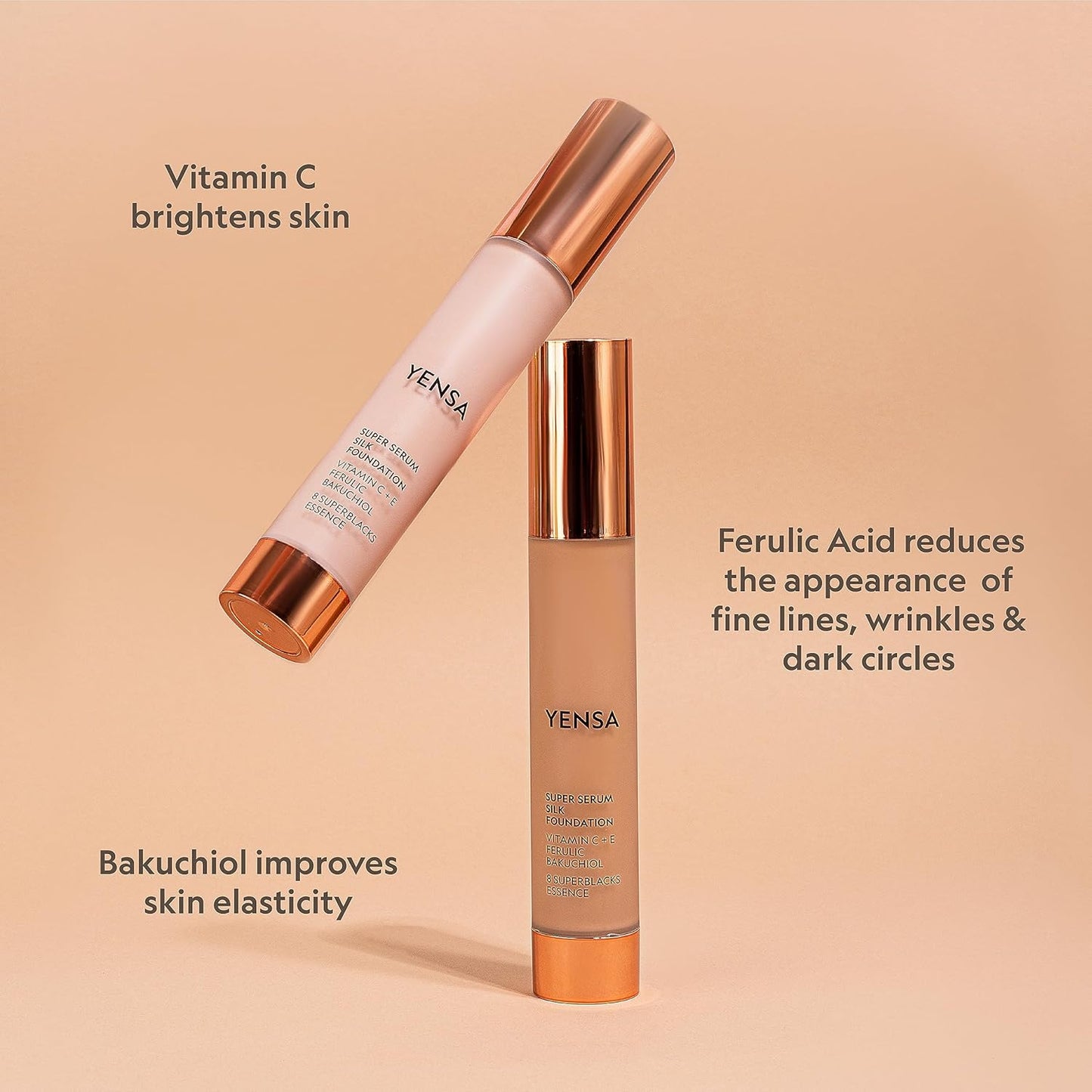 YENSA Super Silk Foundation - Full Coverage, Age-defying complex of Vitamin C, E, Ferulic, and Bakuchiol Oil (Deep 3) 1.0 fl oz