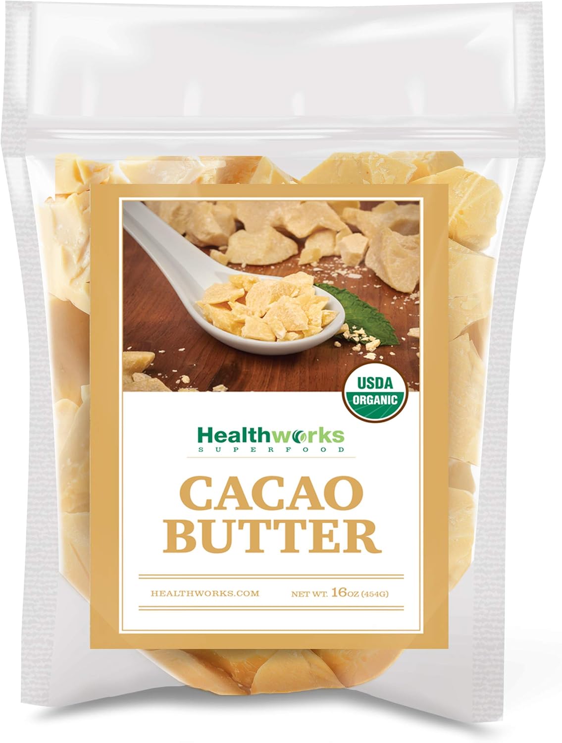 Healthworks Superfoods Organic Cacao Butter - 16 Oz / 1 Lb - USDA Certified Organic from Peru - Unrefined Non-Deodorized Cocoa - Sugar-Free, Keto, Vegan & Non-GMO - Antioxidant Superfood