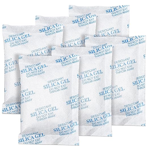 Moisture Absorbers â 100 Gram 12 Packs Silica Gel Packets, Desiccant Packs for Storage, Food Safe Desiccant for Foods, 3D Filaments, Electronics, Tools, Safes