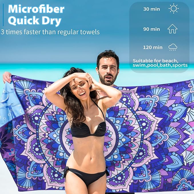 TwoYek 4 Pack Microfiber Thin Beach Towel Lightweight 71x32 Extra Large Sand Free Soft Towels Quick Dry for Travel Pool Yoga Gym Sports Beach Accessories Vacation Essential Gift