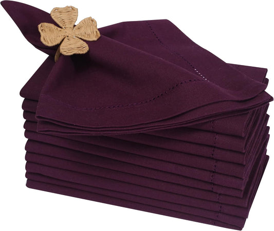 Bedding Craft Hemstitched Cotton Dinner Napkins Set of 12 – 18x18 Elegant Italian Plum – Machine Washable Soft Fabric Napkins for Weddings, Formal Dinners & Daily Dining