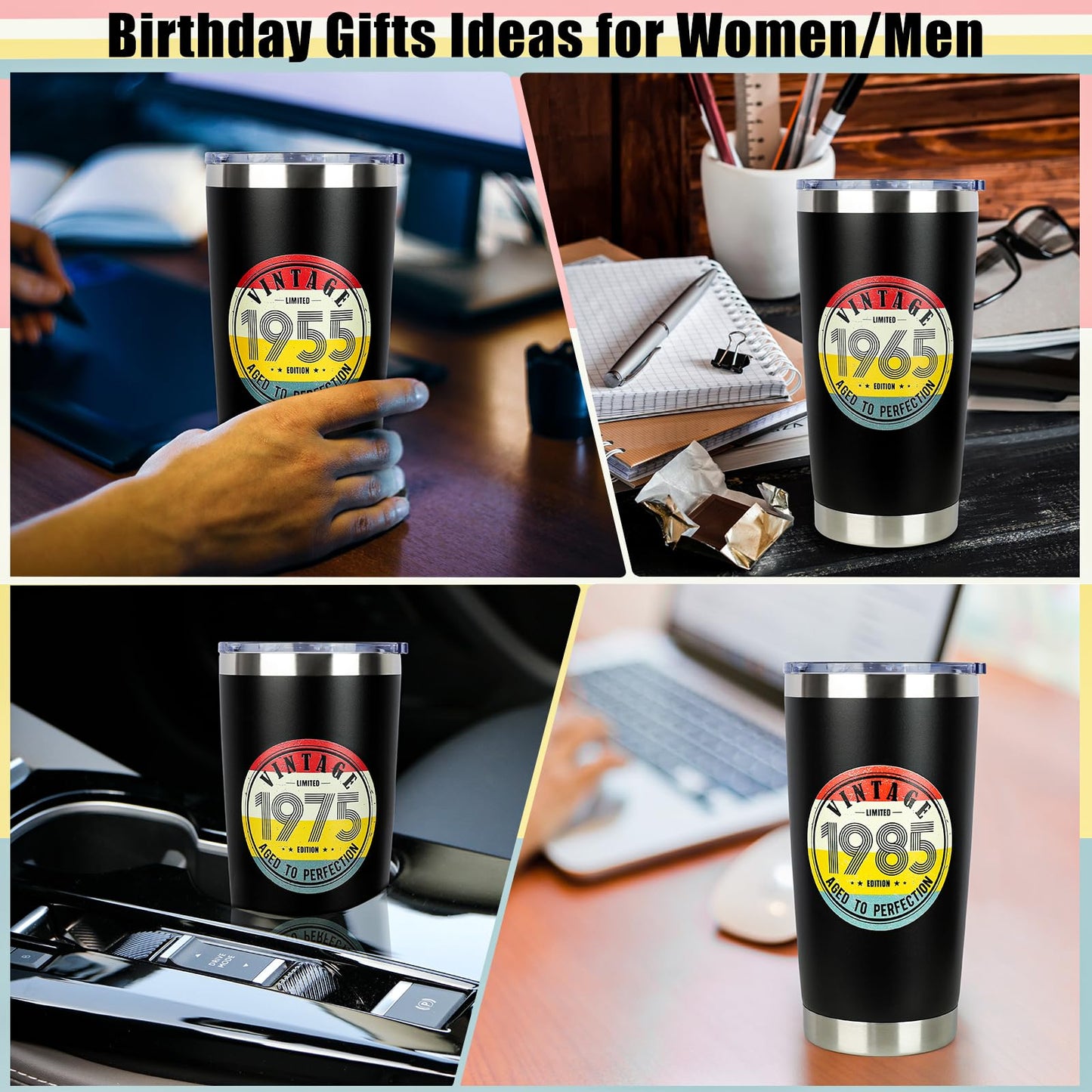 DECZHIYU 65th Birthday Gifts for Women Men - 1960 65th Birthday Decorations Gifts Ideas for Her Him - 65 Year Old Birthday Gift for Men Women Turning 65 Gift Ideas - 20oz Stainless Steel Tumbler