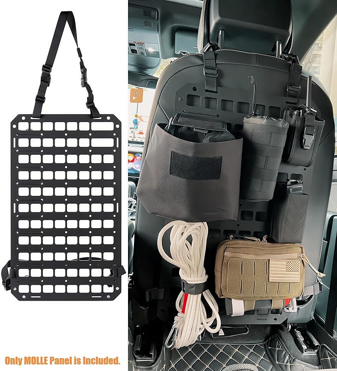 TACNEX Rigid MOLLE Panel for Car Seat Back Organizer Vehicle EDC Tactical Gear Holder Pouch Holster Mount Rack Modular Storage Plate Auto Interior Accessories for Truck Pickup SUV Van
