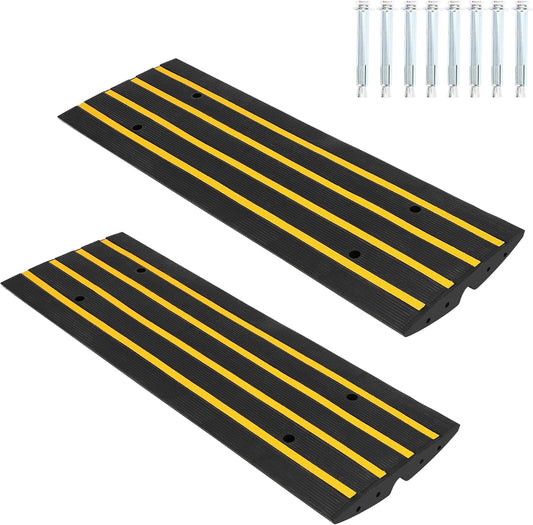 48" Heavy Duty Rubber Curb Ramps (2 Pack) – Low Profile Driveway Ramp with Water Drainage Channel for Cars, SUVs, Trucks – Garage, Sidewalk & Driveway Transition Solution – Black