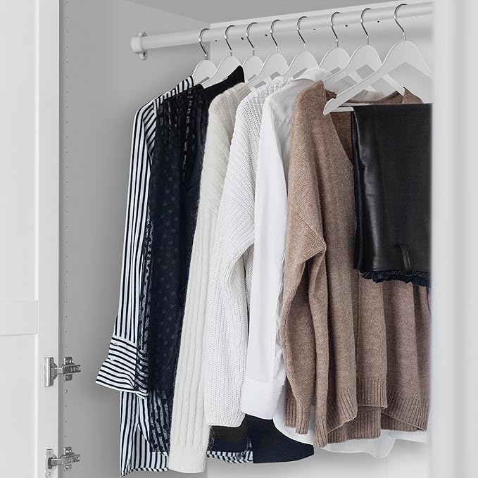 Casafield - 20 White Wooden Suit Hangers - Premium Lotus Wood with Notches & Chrome Swivel Hook for Dress Clothes, Coats, Jackets, Pants, Shirts, Skirts