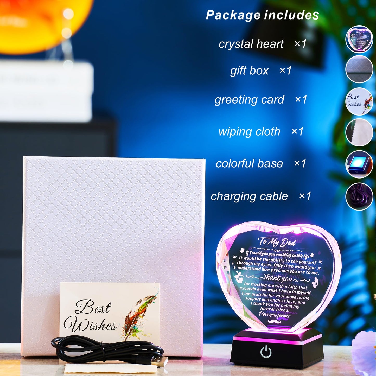 Ghtixsu Gifts for My Dad from son and daughter, thank you for the gift, laser engraved heart-shaped crystal souvenirs prepared for dad's birthday, Father's Day, Christmas and Valentine's Day
