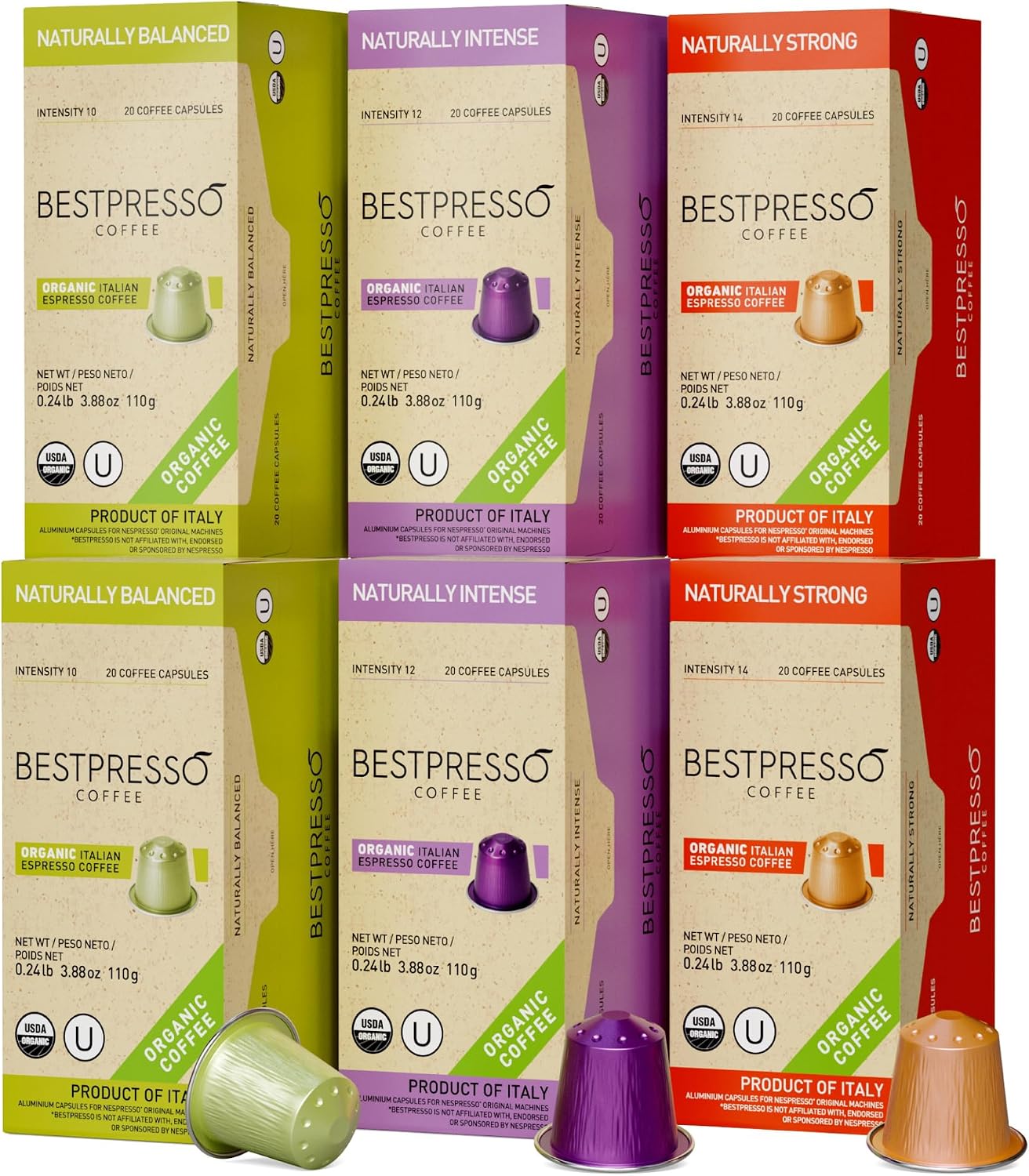 Organic USDA Bestpresso Coffee Aluminum Espresso Pods For Nespresso Original Machine 120 Pack (Variety Pack)