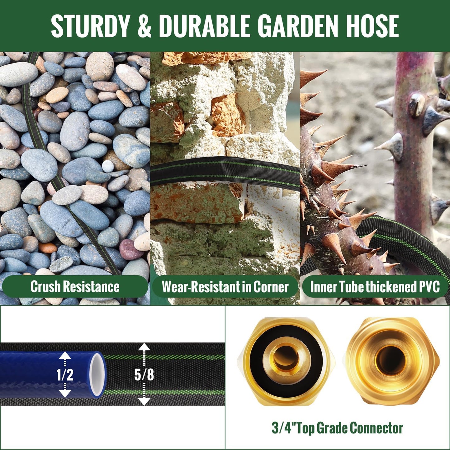 Garden Hose 100ft Flexible Water Hose Non-Expandable High Pressure Kink-Free Leakproof Durable Portable Lightweight Outdoor Yard Lawn Black Fabric Watering Hose with 3/4" Aluminum Fittings