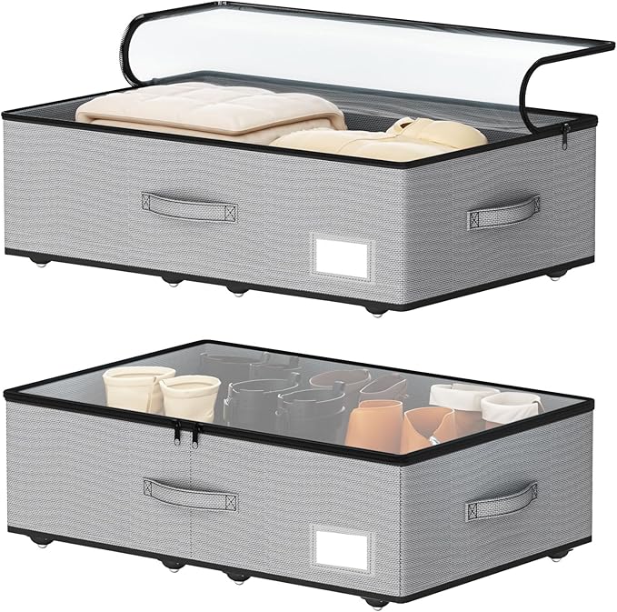 Under Bed Storage with Wheels, No Assemble Required 7.5 inches height Under Bed Storage bins,Large capacity Rolling Underbed Shoe Storage containersï¼dorm underbed storage drawers
