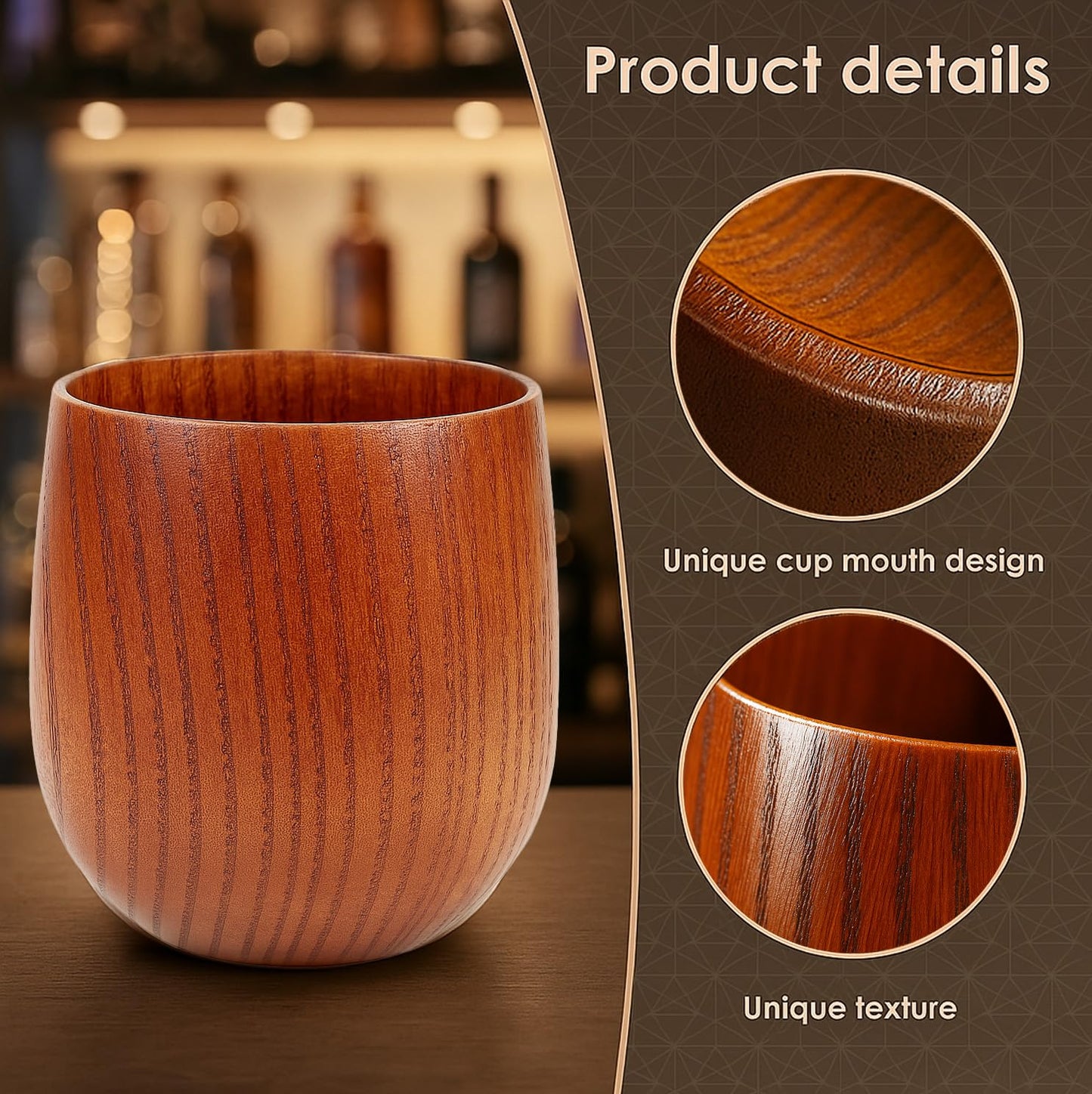 MBBEST Handcrafted Wooden Bourbon Glasses Set of 2 – Hand-Carved Whiskey Tumbler, Flavor-Enhancing Oak Barrel Design, Unbreakable Old Fashioned Glass for Men – Luxury Gift Box Included
