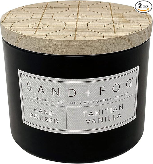 Sand + Fog Scented Candle -Tahitian Vanilla â Additional Scents and Sizes â 100% Cotton Lead-Free Wick - Luxury Air Freshening Jar Candles - Perfect Home Decor â 12oz