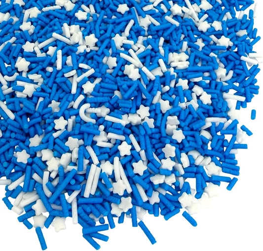 Manvscakes Sprinkles- Edible Cake and Cupcake Sprinkles with Assorted Shapes and Sizes for Parties, Metallic Sprinkle Mix for Cookies, Ice Cream, Cake and Cupcake Decorating, 4 oz (Blue White)