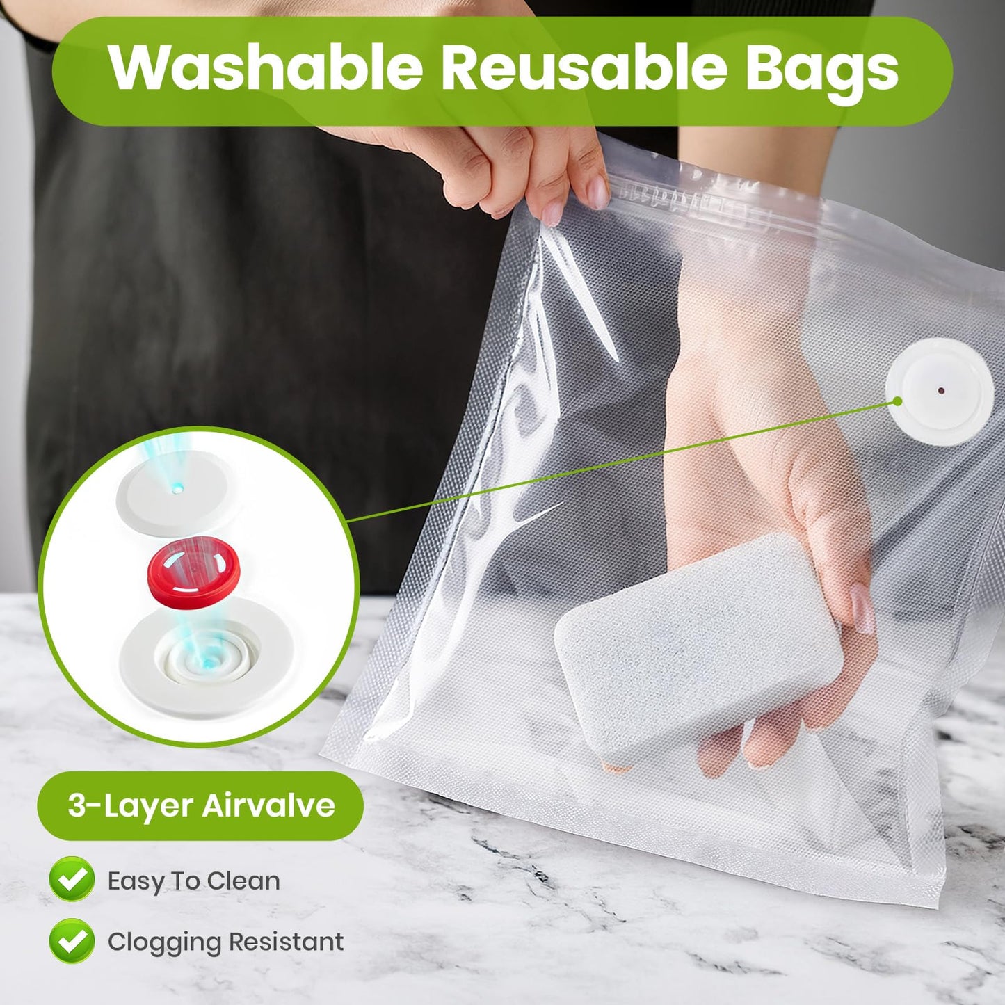 FEPPO Vacuum Sealer Bags for Food, 30 PCS 8.3"×8.7" Reusable Vacuum Seal Bags with Air Valve for Food Storage, Ideal for Freshness Preservation