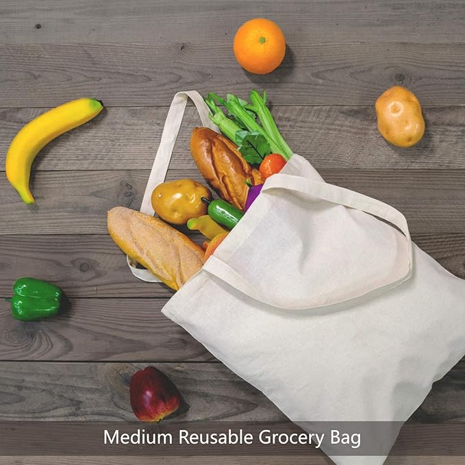 TOPDesign 24-Pack Economical 16"x15" Cotton Tote Bags, Lightweight Medium Reusable Grocery Shopping Cloth Bags, Suitable for DIY, Advertising, Promotion, Gift, Activity