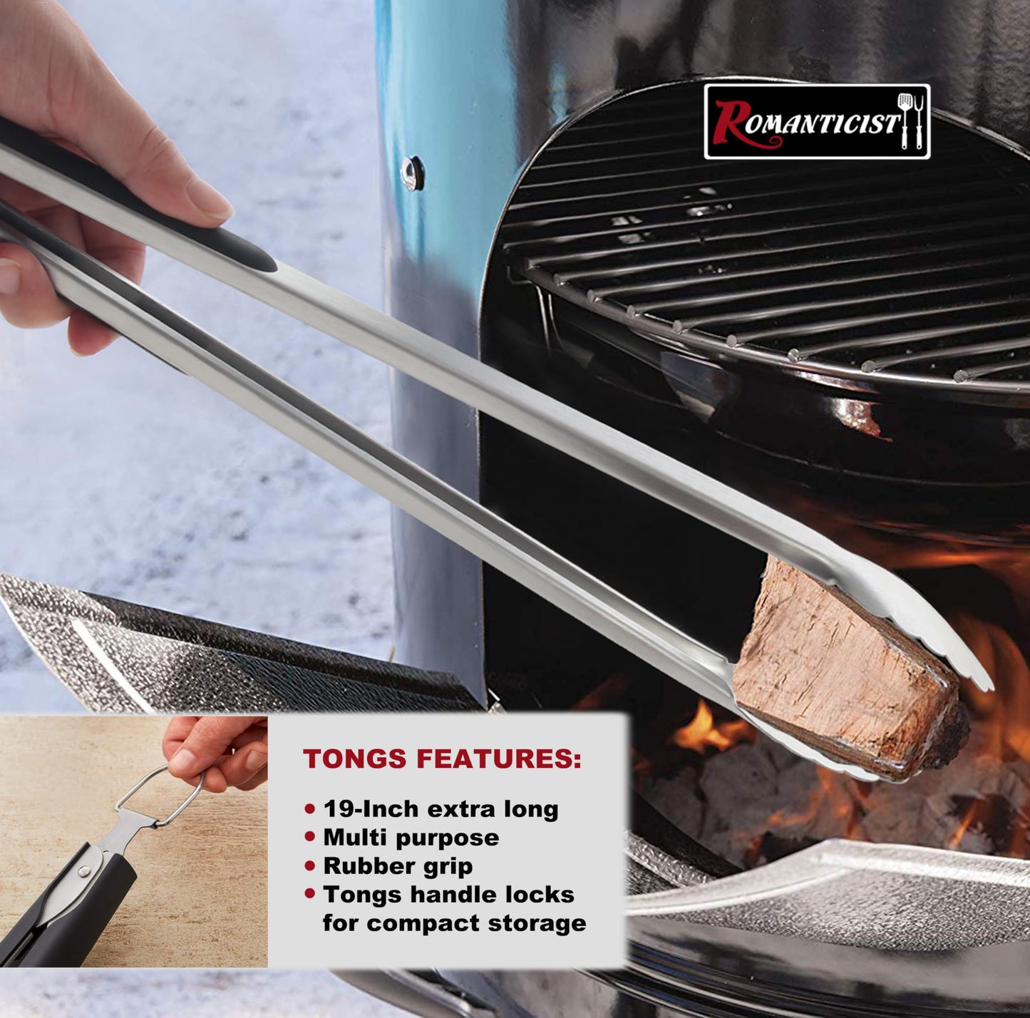 ROMANTICIST 4pc Heavy Duty Grill Accessories for Top Chef - Professional Grill Tools Set & Basic BBQ Tools for Backyard Restaurant Outdoor Kitchen - Deluxe Grill Gift for Dad on Father’s Day Christmas