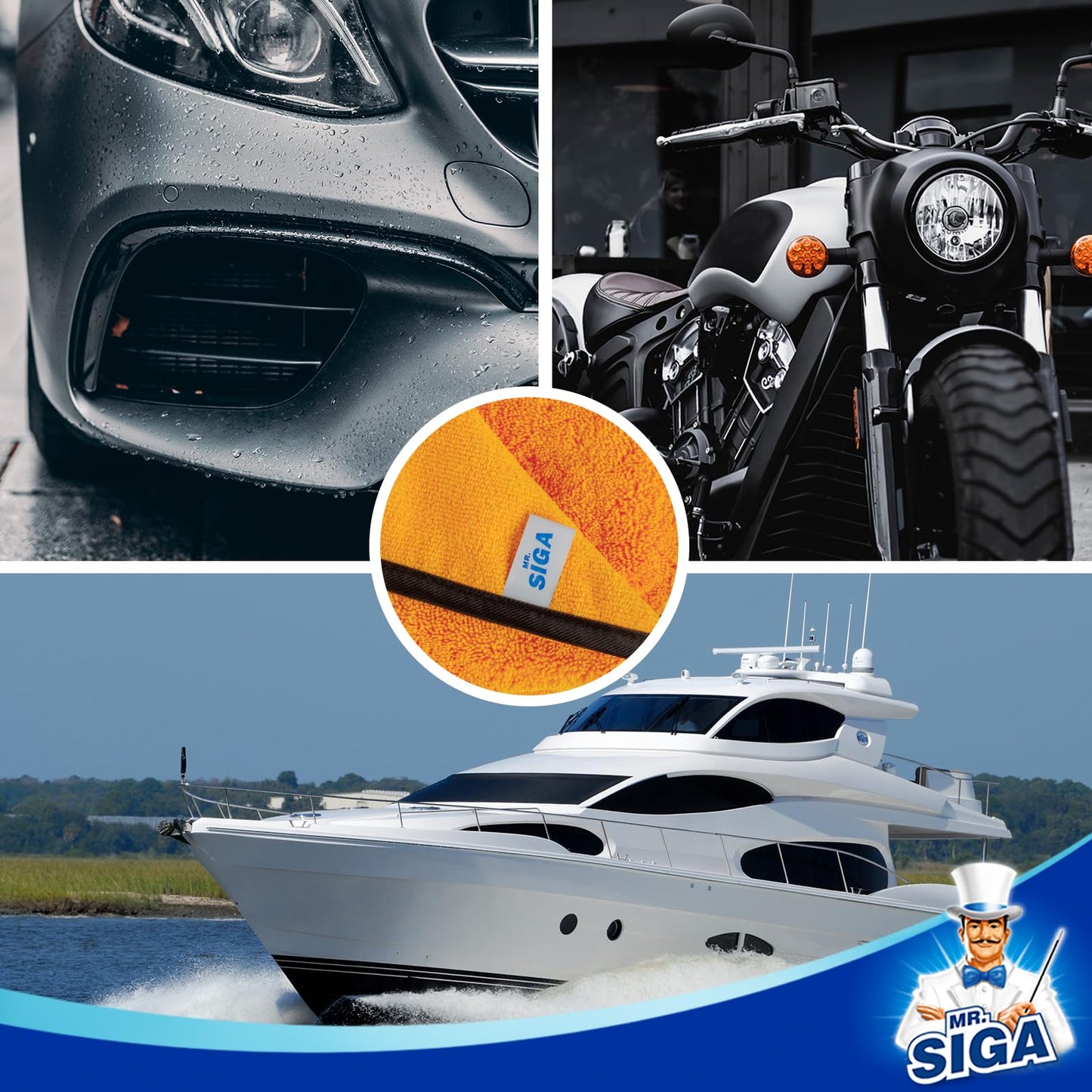 MR.SIGA Professional Premium Microfiber Towels for Cars, Dual-Sided Car Washing and Detailing Towels, Gold, 15.7 x 23.6 inch, 6 Pack