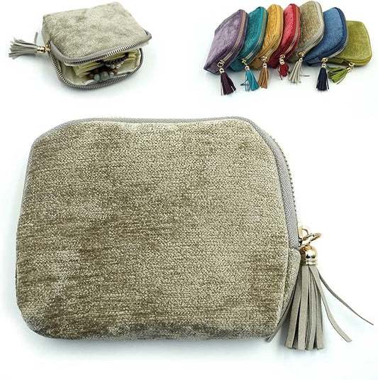 Travel Jewelry Case, Travel Jewelry Organizer, Travel Jewelry Bag with Zipper, Small Travel Jewelry Pouch for Necklaces Bracelets Bangles Rings Earrings Gemstones Storage (grey)