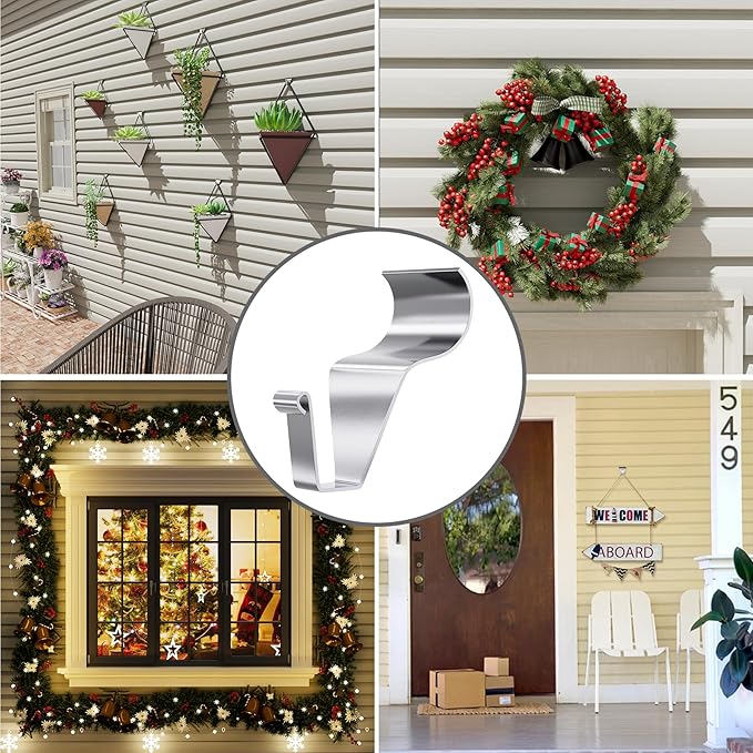Antimbee Heavy-Duty Stainless Steel Siding Hooks,20 Pack Vinyl Siding Hooks Hanger,No Hole Siding Hanging Hanger for Hanging on Patio,Vinyl Siding Clips Applicable to Outdoor or Holiday Decoration