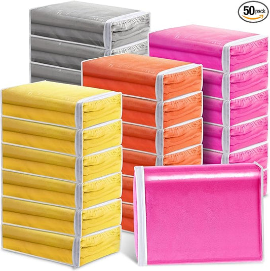 Riakrum 50 Pack Clear Zippered Storage Bags, 15x11x4 inches, Vinyl Plastic Sweater Sheet Organizers Storage Bags, PVC, for Clothes, Sheet, Blankets, Fabrics Organizers (White)