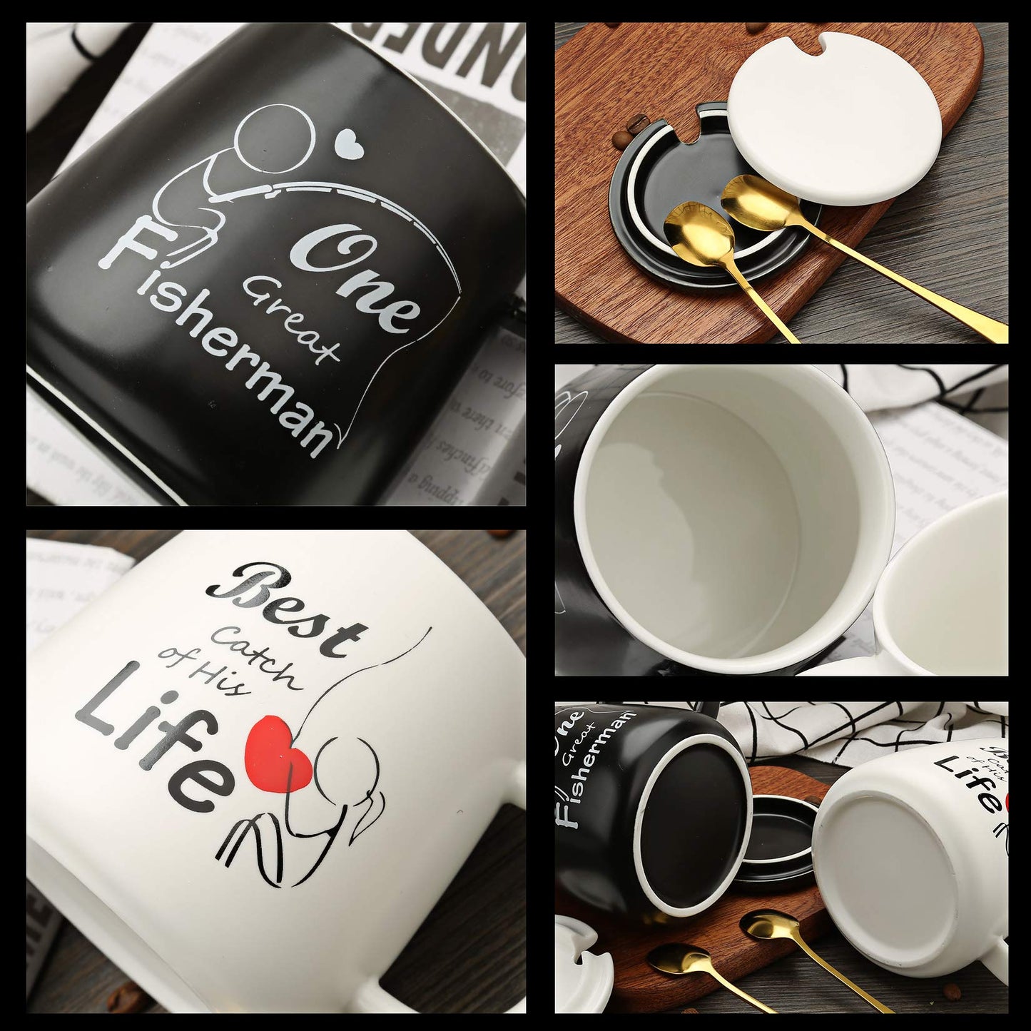 One Great Fisherman, Best Catch of His Life Coffee Mugs Mr Mrs Gift Set - Unique Anniversary Engagement Wedding Gifts for Couples - Funny Idea for Lovers Friends Parents Housewarming -15 OZ