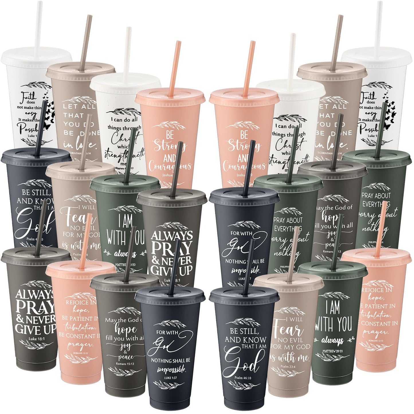 Havawish Inspirational Christian Gift Bible Verse Tumbler Bulk 24 oz Drinking Tumblers with Lid Straw Religious Plastic Cup for Pastor Appreciation Day Women Men Sunday School Church(Vivid Color,24)