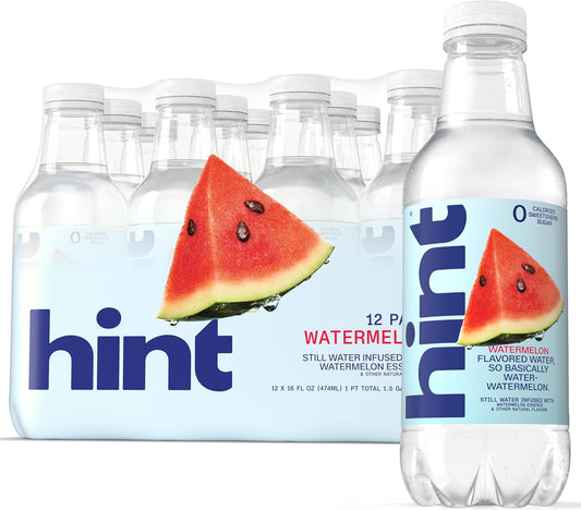 Hint Fruit-Infused Bottled Water, Watermelon - Sugar Free Flavored Water with Zero Calories, Naturally Flavored, and No Artificial Sweeteners - 16 Fl Oz (Pack of 12)