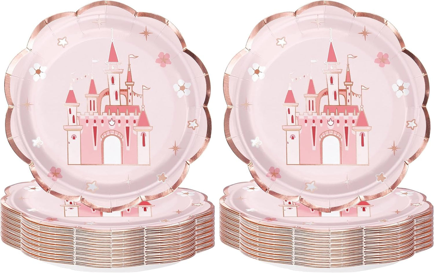 WRAPAHOLIC 25Pcs Castle Paper Plates - 9 Inch Pink Princess Castle Disposable Plates Decorative Dinner Plates for Party Tableware Supplies Table Decor (Pack of 2)