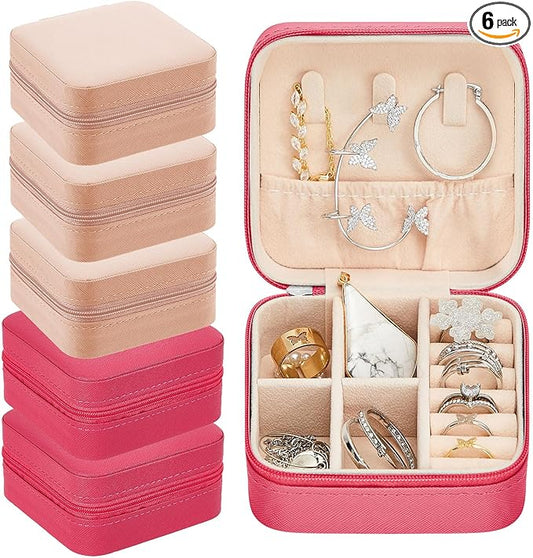 Taiyin 6 Pcs Travel Jewelry Case, Valentines Day Gifts for Her- Small Jewelry Organizer Box Bridesmaid Gifts for Women Girls (Pink,Rose Red)