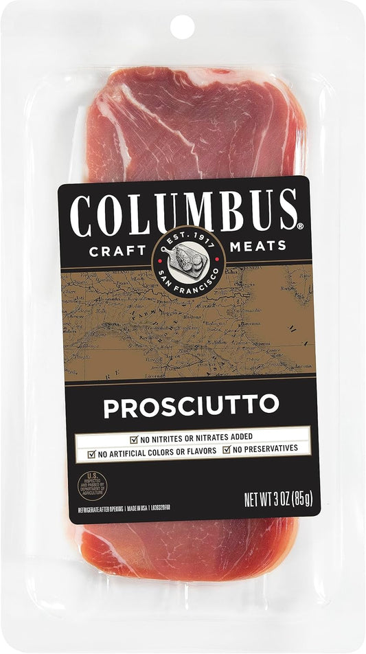 COLUMBUS Sliced Prosciutto, Premium 3-Oz Pack of Prosciutto Sliced Ham Deli Meat Perfect for Charcuterie Boards, Sandwiches, and Appetizers