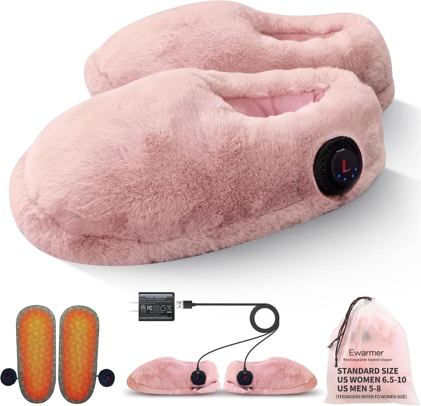 Heated Slippers Foot Warmer Rechargeable for Cold Feet, House Portable Electric Heating Pad Shoes for Women Men,3.5-7 Hours Heating, Powered by Battery or USB