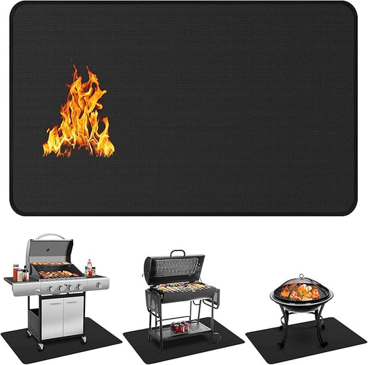 Protebox 75 x 40 inch Under Grill Mats for Outdoor Grill, Double-Sided Fireproof Deck and Patio Protector Mat, Waterproof Oil-Proof BBQ Floor Pad Indoor Fire Pit Fireplace Mat (0.9mm)