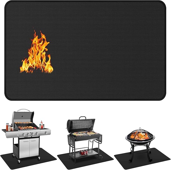 Protebox 48 x 30 inch Under Grill Mats for Outdoor Grill, Double-Sided Fireproof Deck and Patio Protector Mat, Waterproof Oil-Proof BBQ Floor Pad Indoor Fire Pit Fireplace Mat (0.9mm)