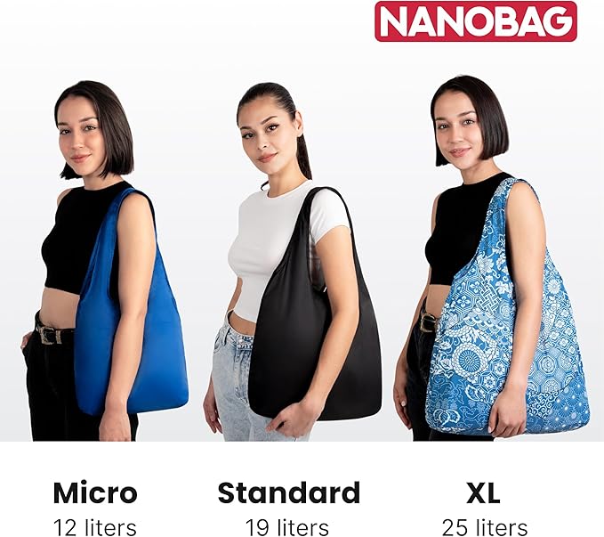 Nanobag Ultralight Heavy Duty Foldable Tote for Women & Men, Reusable Grocery & Travel Bag, Packable Collapsible Compact Market Essential (XL Navy)