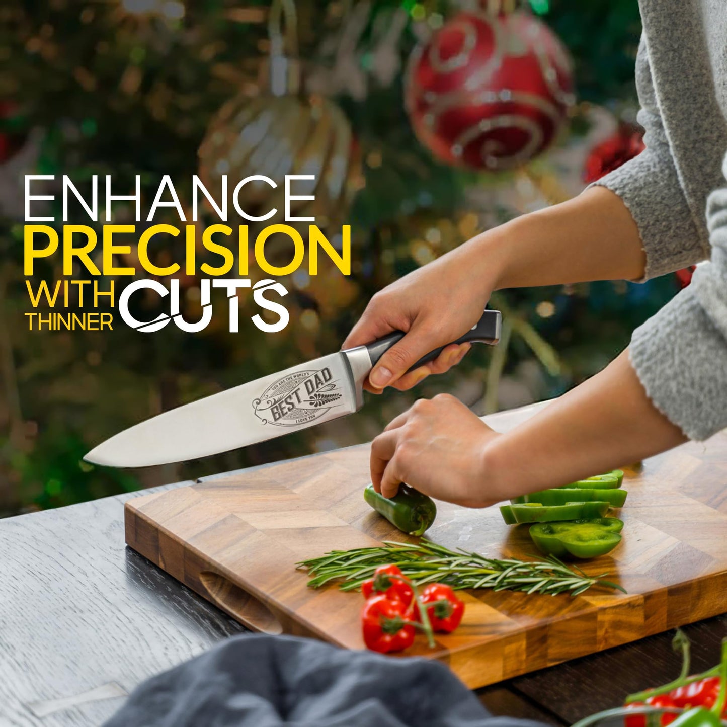 CUTLINX Birthday Gift BEST DAD - Premium Chef Knife Gift - 8 in. Stainless Carbon Steel Kitchen Knive w/Pakka Wood Handle - Father's Day, Christmas, Housewarming, Anniversary, Holiday Gifts