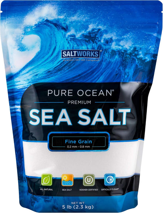 SaltWorks Pure Ocean Sea Salt, Fine Grain, 5 Pound Bag