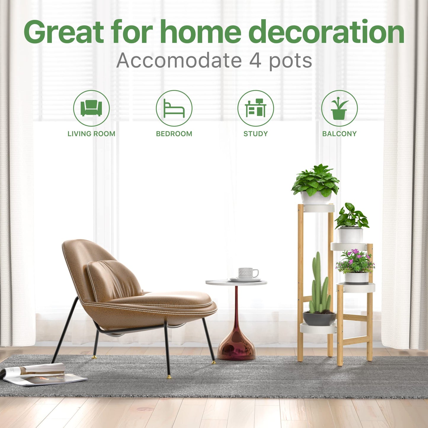 Wisuce Bamboo Plant Stands Indoor, 4 Tiered Tall Corner Plant Stand Holder Multiple Shelf Flower Tables for Garden Indoor Home (4 Tier -2)