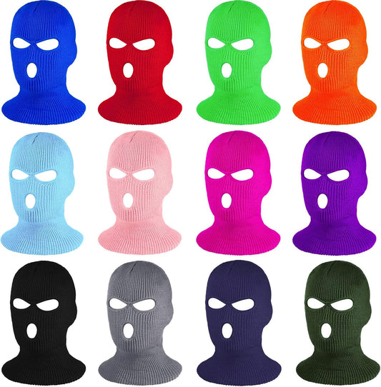 Geyoga 12 Pcs 3 Hole Ski Mask Warm Full Face Cover Winter Knitted Mask Knit Balaclava Beanie for Adult Sports Women Men Outdoor