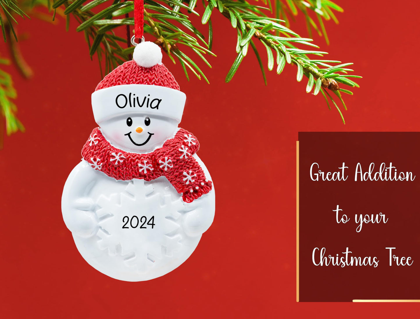 UniqXmas Personalized Snowman Figurine Christmas Ornament 2025 - Free Customization | Snowman with Snowflake Red Santa Hat & Scarf for Xmas Tree | Unique Keepsake - Custom Name & Year
