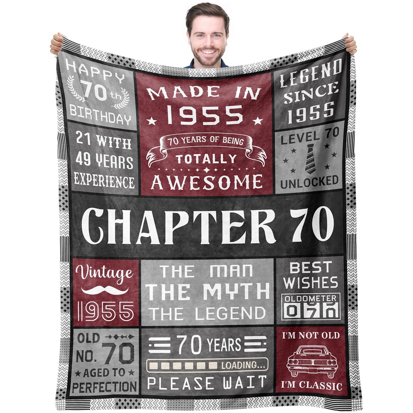 Joyloce 70th Birthday Gifts For Men Blanket 50*60, Happy 70th Birthday Gift Ideas, Gifts For 70-Year-Old, Gifts For Men Turning 70, Funny 70th Birthday Decorations, Unique Birthday Present 1955 Throw