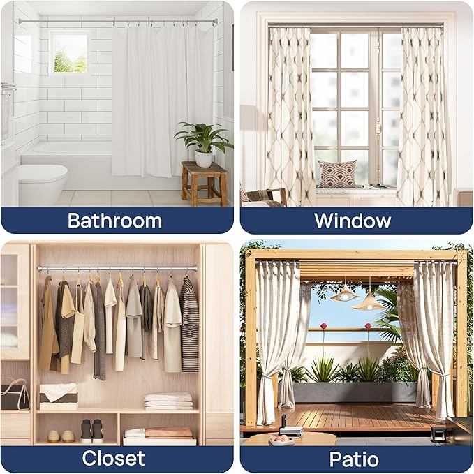 ENJOYBASICS 2 Pack Adjustable Spring Tension Curtain Rods 32 to 54 Inches, Stainless Steel Nickel Shower Rod No Drilling for Window, Bathroom, Closet, Room Divider, 7/8" Diameter