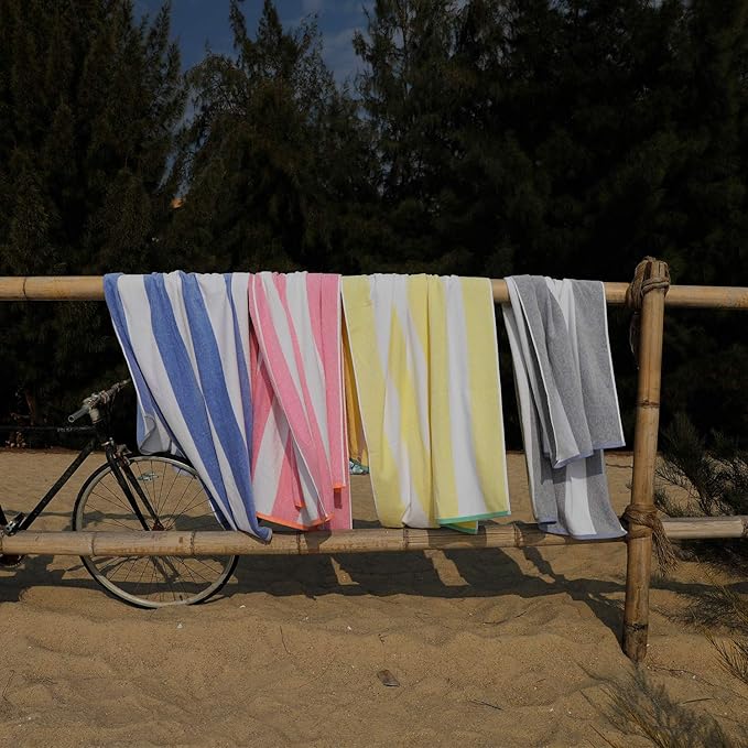 HENBAY Cotton Oversized Beach Towel - Large 70 x 35 Inch Pool Towel, Smoke Blue Striped Quick Dry Swimming Cabana Towel