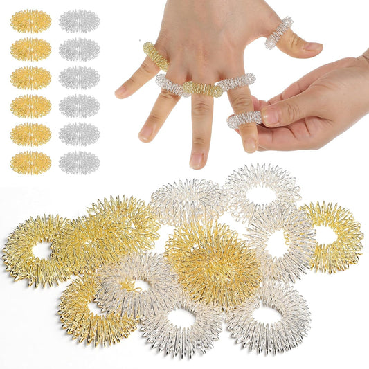 24 Pcs Acupressure Rings, 12 Colors Finger Massager Silent Spiky Sensory Rings Fidget Sensory Massager Stocking Stuffers Gifts for Women Men Office Home Fingers Stress(Gold Silver)