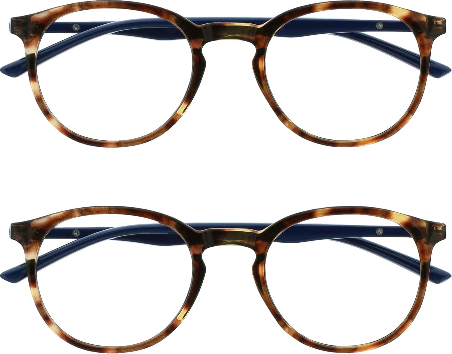 OPULIZE MET Blue Light Blocking Reading Glasses for Women Men, Slim Round Frame with Scratch Resistant and Spring Hinges, Computer Glasses with Anti-Reflective, Brown +2 (Pack of 2)