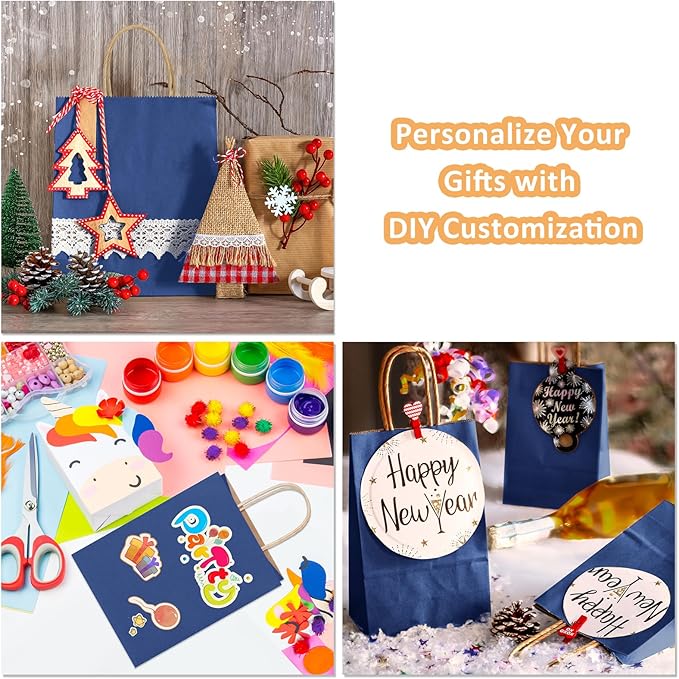 BagDream Navy Blue Gift Bags 8x4.25x10.5 100Pcs Kraft Paper Bags with Handles Bulk Medium Size for Shopping, Party Favor, Retail Merchandise Grocery Paper Sacks
